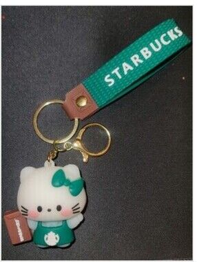 Green SB Keychain with Cute White Cat Charm!